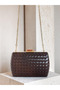 Brown Gold Detailed Hand-Woven Leather Special Series Women's Evening Dress Bag - 7