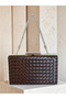 Brown Silver Stone Embroidered Hand-Woven Leather Special Series Women's Evening Dress Bag - 3