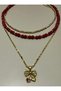 Natural Stone and Multi-Chain Women's Necklace with Cherry Figure - 4