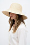 Women's Beige Sparkling Diamond Stone Straw Beach Hat |   Wide Brim Sun Protection Fedora - 3