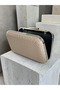 Beige Color Silver Detailed Hand-Woven Leather Special Series Women's Evening Dress Bag - 4