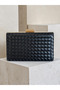 Black Color Gold Detailed Hand-Woven Leather Special Series Women's Evening Dress Bag - 3