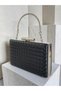 Black Color Silver Detailed Hand-Woven Leather Special Series Women's Evening Dress Bag - 2