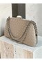 Beige Color Silver Detailed Hand-Woven Leather Special Series Women's Evening Dress Bag - 2