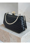 Black Color Silver Detailed Hand-Woven Leather Special Series Women's Evening Dress Bag - 3