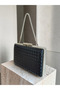 Black Color Silver Stone Embroidered Hand-Woven Leather Special Series Women's Evening Dress Bag - 2