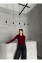 Women's Burgundy Crew Neck Long Sleeve Slim Finger-Loop Detailed Buzzy Badi Bodysuit - 3