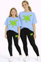 Mother Daughter Combination Oversize T-Shirt Twin T-Shirt Green Paint Printed (Single Price)