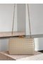 Beige Color Gold Detailed Hand-Woven Leather Special Series Women's Evening Dress Bag - 5