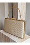Beige Color Gold Stone Embroidered Hand-Woven Leather Special Series Women's Evening Dress Bag - 2