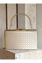 Beige Color Gold Stone Embroidered Hand-Woven Leather Special Series Women's Evening Dress Bag - 3