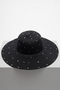 Women's Black Sparkling Diamond Stone Straw Beach Hat |   Wide Brim Sun Protection Fedora