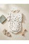 Cherry Patterned Bow Detailed 100% Cotton Muslin Baby Girl Jumpsuit White