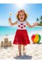 Girl's Summer Dress with Hat and Layered Skirt, Anti-Sweat Cotton, Butterfly Red and White