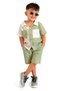 Boy's Button Closure Pocketed Muslin Fabric Two-Tone Green Color Shirt Shorts Set - 3