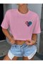 Leopard Colorful Heart Printed Loose Short Sleeve Crew Neck Women's Crop Tshirt - 2