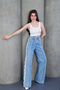 Striped Lace Modern Wide Leg Jean Lycra Trousers - 7