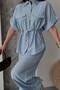 Women's Blue Linen Fabric Front Tie Suit Esr088 - 2