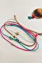 4 Pieces Bohemian Style Crab Fish Evil Eye Tassel Figured Pink Anklet Set - 2