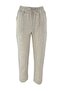 Girl's 100% Linen Textured Cream Color Pocketed Elastic Waist Drawstring Pants - 2