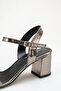 Platinum Heeled Sandals Ankle Strap Thick Heeled Evening Dress Wedding Stylish Women's Shoes - 3