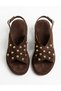 Women's Brown Suede Cross-Strapped Sandals with Gold Trok Detail