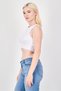 Women Round Neck Sleeveless Ribbed Tank Top, White - 2