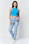 Women Round Neck Sleeveless Ribbed Tank Top, Blue - 3
