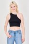 Women Round Neck Sleeveless Ribbed Tank Top, Black
