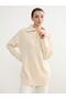 Lcw Modest Beige Polo Collar Diamond Patterned Women's Knitwear Tunic
