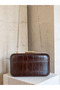 Brown Gold Detailed Thick Crocodile Patterned Women's Evening Dress Bag Wedding Engagement Graduation - 5