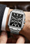 Men's Black Dial Metal Band Square Case Multi-Functional Wristwatch with 2-Year Warranty