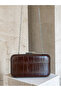 Brown Silver Detailed Thick Crocodile Patterned Women's Evening Dress Bag Wedding Engagement Graduation - 5
