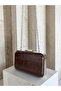 Brown Silver Detailed Thick Crocodile Patterned Women's Evening Dress Bag Wedding Engagement Graduation - 6