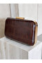 Brown Gold Detailed Thick Crocodile Patterned Women's Evening Dress Bag Wedding Engagement Graduation - 2