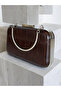 Brown Silver Detailed Thick Crocodile Patterned Women's Evening Dress Bag Wedding Engagement Graduation - 8