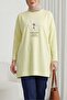Floral Embroidered Crew Neck Combed Cotton Tunic - Light Yellow - 4