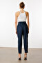 Navy Blue High Waist Carrot Leg Pants - Casual & Stylish & Comfortable - 3