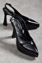 Women's Black Patent Leather Pointed Toe Open Back Stylish Elegant Stiletto - 3