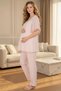 Women's Scallop Lace 3-Piece Maternity Pajama Set with Dressing Gown - 6