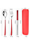 Red Color Premium Kids' Stainless Steel Fork, Spoon, and Chopstick Set, 5 Pieces (24+ Months) - 2