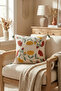Decorative Carnation Flower Punch Embroidered Decorative Hidden Zippered Throw Pillow Cover 42X42 cm