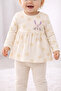 23504-26 Baby Girl Rabbit Printed Polka Dot Tights Long Sleeve Casual Comfortable 2-Piece Set - 3