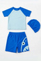 Boys' Swimwear Shorts Set Short Sleeve Shark Print 3 Piece Swimming Set Including Swim Cap - 2