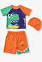 Boys' Swimwear Shorts Set Short Sleeve Dinosaur Patterned 3 Piece Swimming Set Including Cap