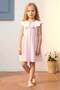 Girl's Cotton Pink Striped Rabbit Embroidered Collared Dress - 4