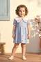 Girl's Cotton Blue Striped Heart Embroidered Collared Dress - 2