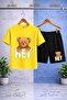 Children's Bear with a Message on His Back Special Printed Crew Neck 3-Piece T-Shirt - Shorts Set - 4