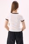Crep Women's Santorini Printed Contrast Ribbed Crop T-Shirt Crew Neck Slim Fit Cotton Ribbed Ecru - 7