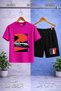 Children's Car Gray Red Black Canvas Custom Printed Crew Neck 3-Piece T-Shirt - Shorts Set - 2